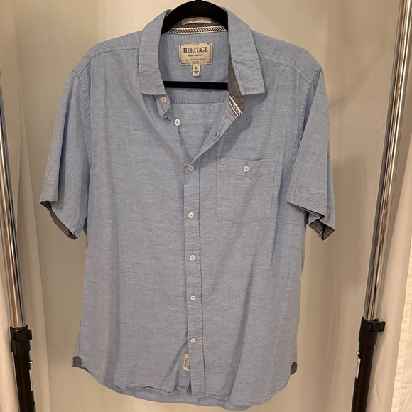 Heritage Other - Heritage 100% Cotton Sky Blue Slim Fit Casual Button Down Short Sleeve Shirt